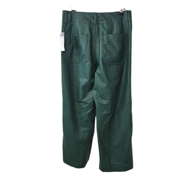 Anthropologie Maeve The Colette Crop Wide Leg Pant, Faux Leather, Green, 28 - Picture 2 of 9